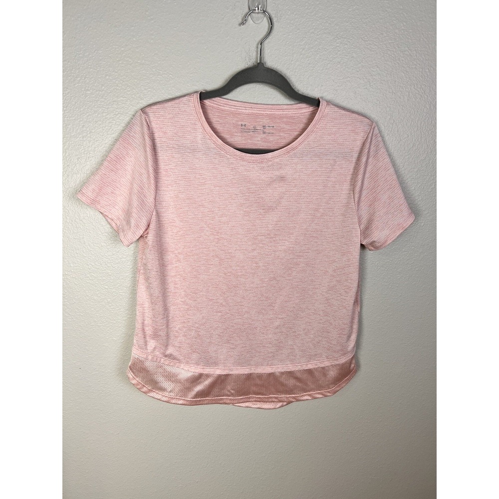 Under Armour Womens Medium Pink Loose Fit Cropped Top Short Sleeved Pullover